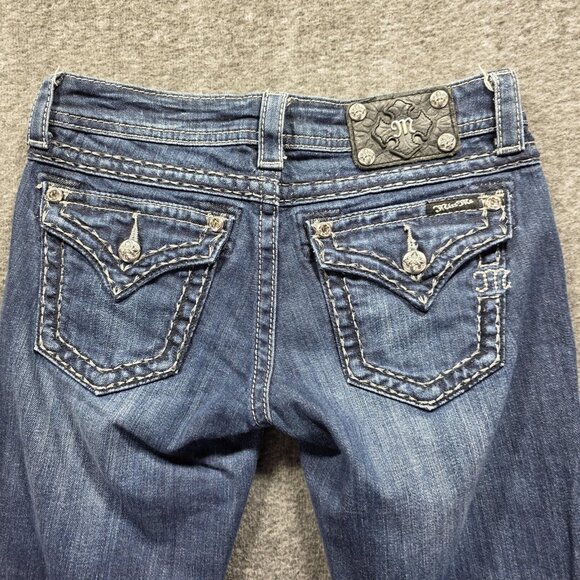 Miss Me Jeans Womens 27 Blue Bootcut JS5014B61 Embellished Flap Pockets Denim - Picture 3 of 11